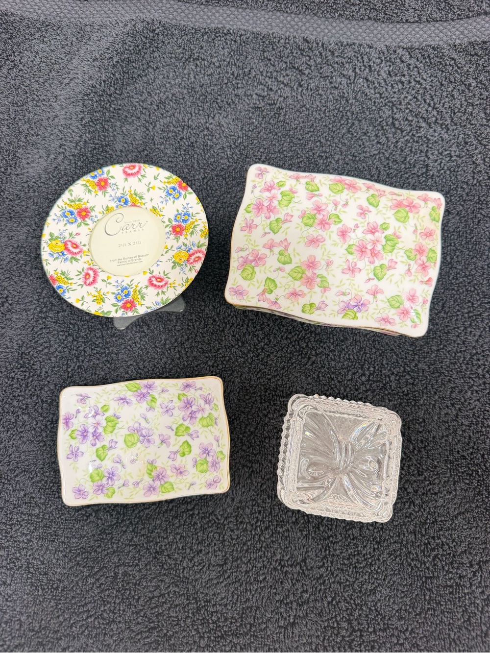 Floral Decorative Trinket Dishes, boxes, and photo frame- Pink & Purple